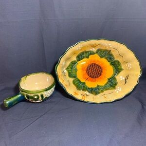 NWOT Mexican Talavera Pottery Deep Oval Bowl Platter and hand held mini pan